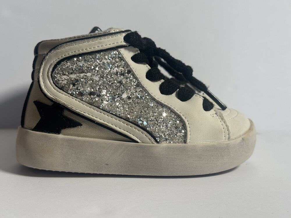 CCDB Finley Glitter High Top Sneakers Girls Size 4 Silver White Side Zip